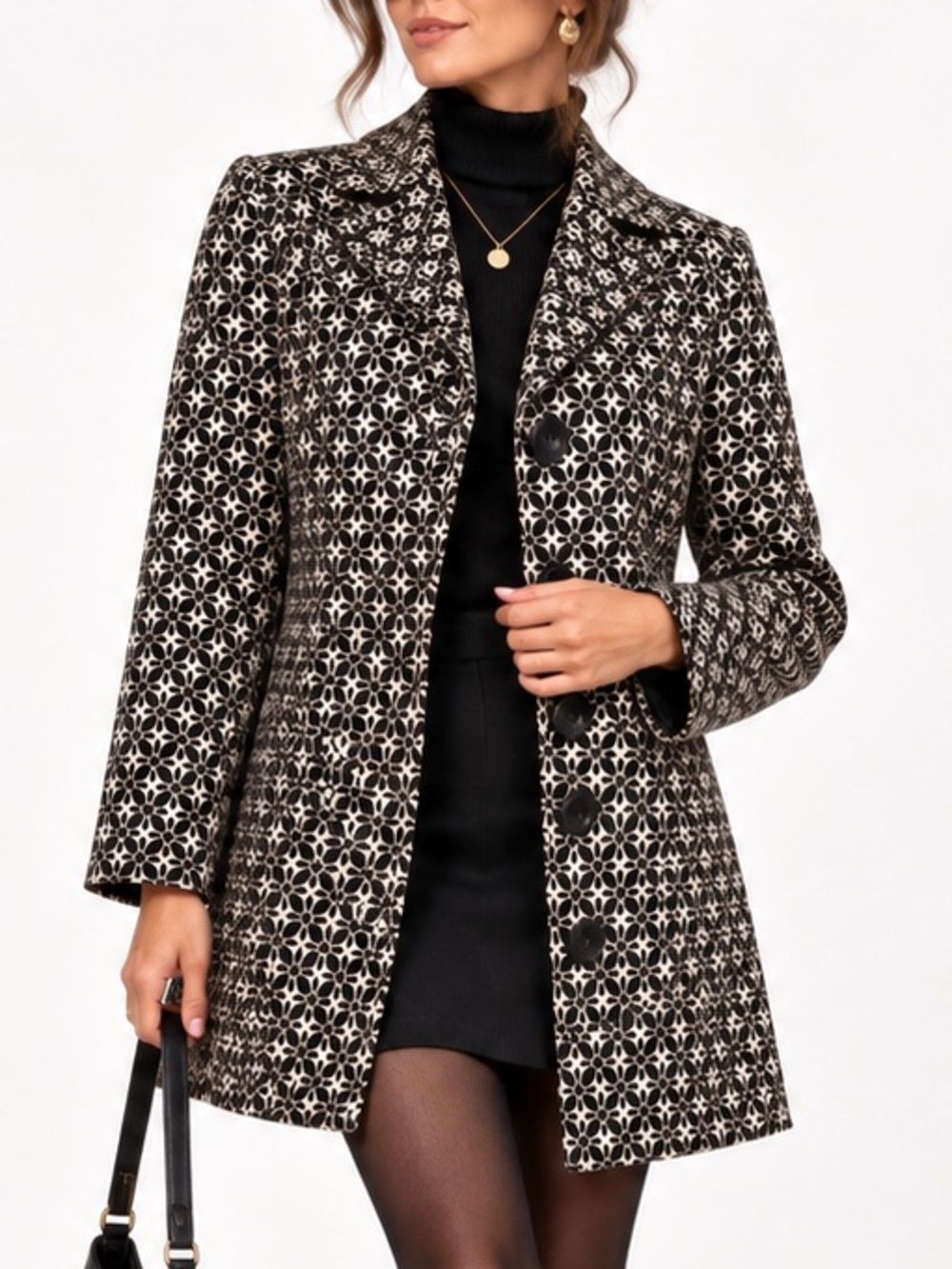 Sigrid Olsen Geometric Print Jacket Blazer Retro Style Black & Cream | Size 12